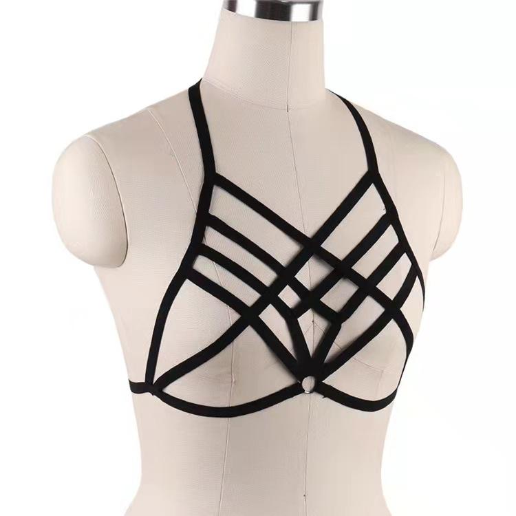  Sexy Strappy Cage Bra for Women Harness Bra Hollow Out Elastic  Cupless Cage Bras Bandage Halter Bustier Bra Top : Clothing, Shoes & Jewelry