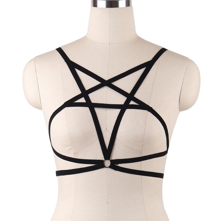 DNDKILG Women's Sexy Harness Bra Bandage Cross Elastic Harness Bra Body  Lingerie Bustier Black XL