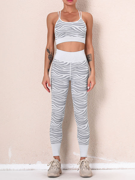 Zebra Print Yoga Outfit High Waist Strap