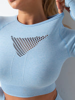 Seamless Long Sleeve Crop Back Hollow Gym Clothes