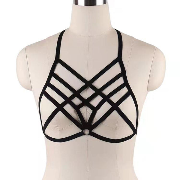 Women Harness Elastic Cupless Cage Bra Hollow Out Strappy Crop Top