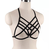 Women Harness Elastic Cupless Cage Bra Hollow Out Strappy Crop Top One Size