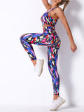 Fajas Wholesale Plant Print High Waist Support Yoga Suit