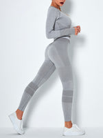 Long Sleeve Crop Top with Seamless High Waist Leggings for Gym