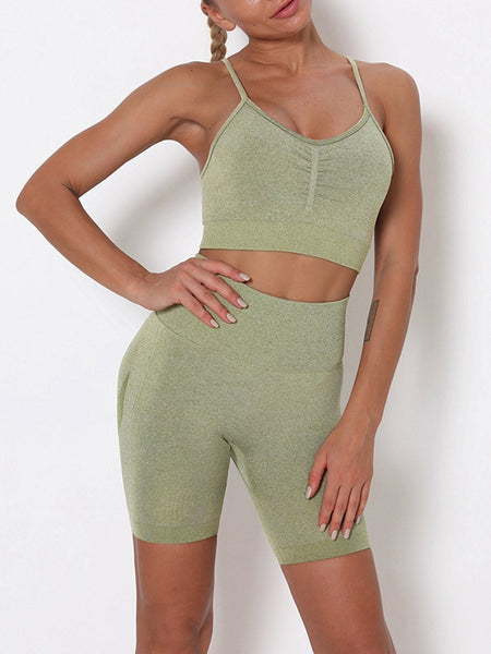 Army Green Seamless Strap Solid Color Latest Fashion Running Suit