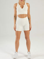 Creamy-White Low Neck Shorts Suit And Seamless Yoga Bra