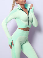 Plus Size Colorblock With Thumbhole High Waist Yoga Suit