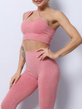 Red Solid Color Removable Pad Slanting Straps Lightweight Yoga Outfit